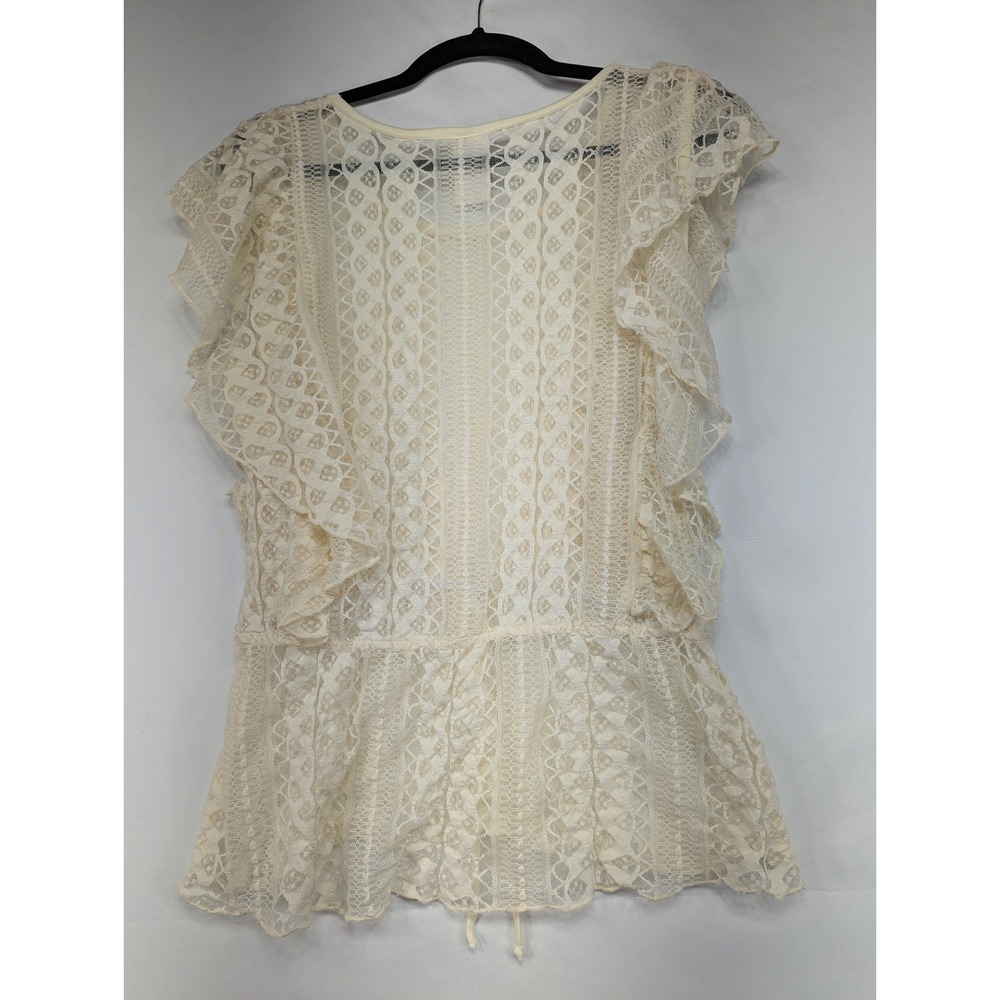 Wrapper Lace Ruffle Tunic Top Ivory Crochet Drawstring Waist Medium - Picture 2 of 7